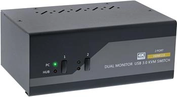 InLine KVM Desktop Switch Dual Monitor HDMI 4K USB 3.0 Audio Schwarz/Grau (62652I)
