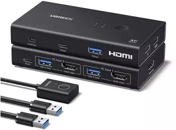 Ugreen AK502 KVM-Switch HDMI 2.0, 2 Ein 1 Aus, 4K@60Hz, 4x USB 3.0 (75246)