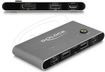 DeLock KVM-Switch 2-Port USB-C/DisplayPort, 3x USB-A 2.0, anthrazit (11487)
