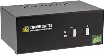 InLine KVM Desktop Switch 2-Port Dual-Monitor DisplayPort 1.2 4K USB 2.0 Audio (63642I)