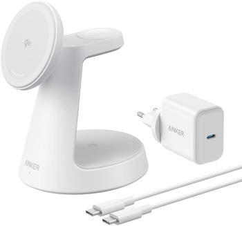 Anker Mag Go kabellose Ladestation (3-in-1, St&auml;nder) Wei&szlig;