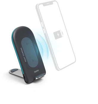Hama Wireless Charger Set "QI-FC15S" 15W, kabellose Smartphone-Ladestation, Grau (00201689)
