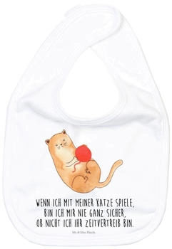 Mr. & Mrs. Panda Babylätzchen Katze Wolle mit Spruch weiß