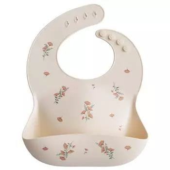 Mushie Silikon-Lätzchen mit Auffangschale Pink Flowers, verstellbar, BPA-frei (Pink Flowers)