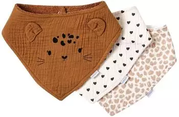 Vertbaudet Baby-Lätzchen 3er-Pack, Frottee/Musselin, wollweiß herzen/lovely leo