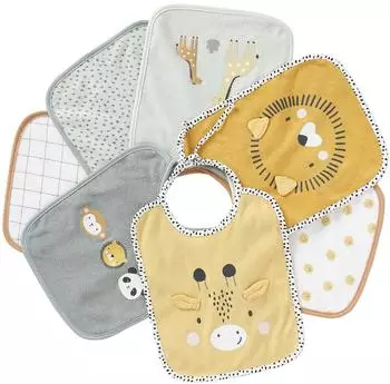 Vertbaudet Baby-Lätzchen "Pandafreunde" 7er-Pack, farblich sortiert