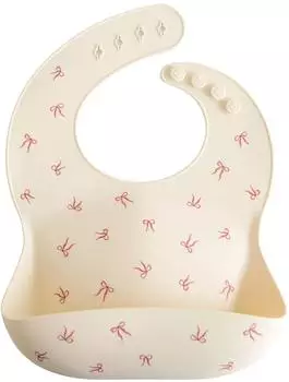 Mushie Bows Silikon-Lätzchen mit Auffangtasche, ecru/rosa