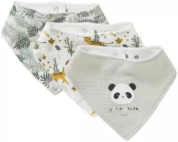 Vertbaudet Bandana-Lätzchen 3er-Pack, Frottee/Musselin, grün panda