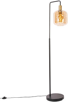 QAZQA Design-Stehlampe schwarz mit Messing und braunem Glas Zuzanna