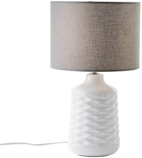 Brilliant Tischlampe Ilysa, Stoffschirm grau Keramikfuß weiß