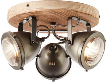 Brilliant Deckenleuchte Carmen Wood in Silbergrau und Natur GU10 3-flammig rund silber