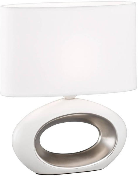 Fischer & Honsel Tischlampe Coba oval Stoffschirm weiß Chromdetail