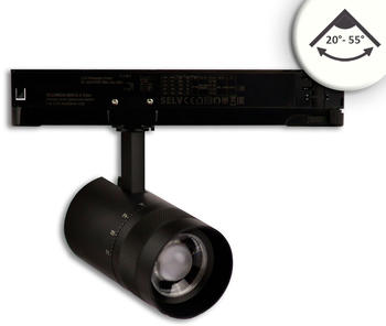 ISOLED 3-Phasen Schienen-Strahler fokussierbar, 12W, 20°-55°, schwarz matt, 4000K, DALI dimmbar