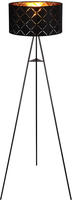 Steh Lampe Ess Zimmer Beistell Lese Stativ Leuchte Textil Schirm Schwarz-gold...