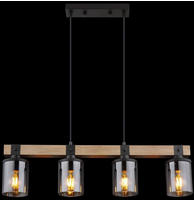 GLOBO LIGHTING H&auml;ngeleuchte "LILA" E27 1 Stk. H&auml;ngeleuchte Schwarz/Holz, Rauchglas,