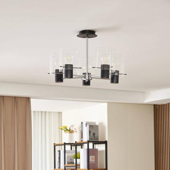 Lucande Deckenleuchte Eirian, schwarz, 5-flammig, Glas