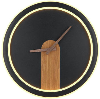 Globo LED-Wandlampe Sussy mit Uhr schwarz/holz dunkel