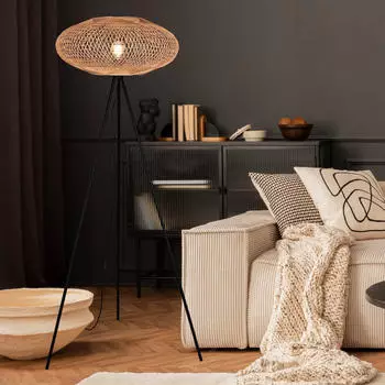 Trio Stehleuchte Hedda aus Sisal und Metall