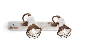 Ferroluce Wandlampe C1676/1 mit Korb, zweiflammig, weiß