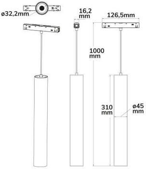 ISOLED Track48 Hängeleuchte Pipe schwarz, 15W, 36°, UGR<19, 48V DC, 3000K, CRI90, DALI dimmbar (116095)