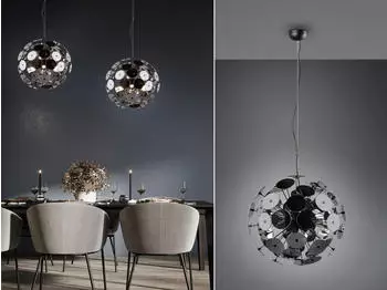 Trio Pendelleuchte DISCALGO Kugel Chrom bedampft &Oslash; 54cm