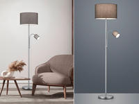Led Stehleuchte Silber Mit Leselampe, Stoffschirme Grau, H&ouml;he 170cm