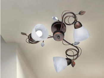 Meine Wunschleuchte Dimmbare Antik Look Deckenlampe mit 3 LEDs & Blätterdesign aus Metall rostfarbig