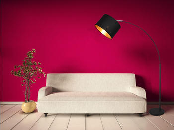 Meine Wunschleuchte LED Bogenlampe Schwarz mit Stoffschirm innen Gold Leselampe Stehlampe Höhe 171cm