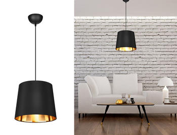 Meine Wunschleuchte Industrie Look Pendelleuchte mit Stoffschirm Schwarz Gold für den Esstischlampen