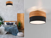 Led Deckenleuchte Holzlampe Mit Stoffschirm Schwarz, &Oslash; 30cm