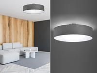 Runde Led Deckenleuchte Mit Stoffschirm In Grau, &Oslash; 50cm