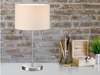 Meine Wunschleuchte Große Designklassiker LED Tischlampe mit Stoffschirm Weiß, Nachttischlampe
