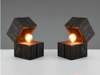 Meine Wunschleuchte 2er SET kleine ausgefallene LED Tischlampen aus Holz, Nachttischleuchten Schwarz