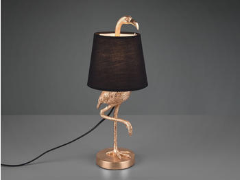 Meine Wunschleuchte Retro LED Tischleuchte, Flamingo Gold mit Stoff Lampenschirm Schwarz, Höhe 42cm