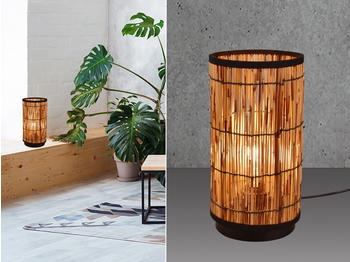 Meine Wunschleuchte Vintage Tischlampe mit Rattan Lampenschirm Boho Stil für Fensterbank Nachttisch