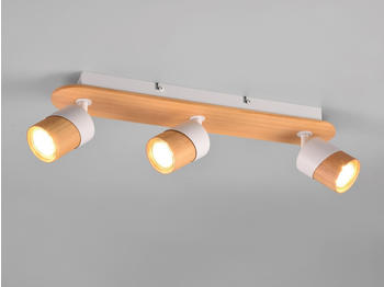 Meine Wunschleuchte LED Deckenstrahler 3 flammig Korpus & schwenkbarer Lampenschirm Naturholz 48cm