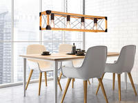 Trio Lighting - Balken Pendelleuchte Tenali 4 Flammig Schwarz Mit Holzbalken,...