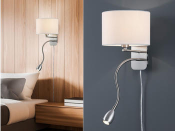 Meine Wunschleuchte LED Wandleuchte weißer Stoffschirm mit Stecker - Wandlampen Leselampen fürs Bett