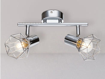 Meine Wunschleuchte Industrial LED Deckenstrahler mit Drahtgestell Lampenschirme, 2 flammig Silber