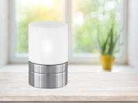 Kleine Led Tischleuchte Per Touch Dimmbar, Silber Mit Glasschirm, H&ouml;he 15cm