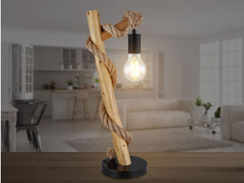 Meine Wunschleuchte Außergewöhnliche LED Tischleuchte, große Nachtischlampen mit Holzstab & Hanfseil
