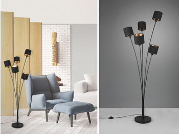 Meine Wunschleuchte LED Standleuchte 5 flammig mit modernen TEXTIL Lampenschirm in Schwarz/Gold