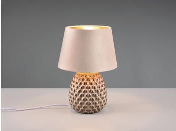Meine Wunschleuchte Stylische LED Nachttischlampe für Sideboard & Kommode, Lampenschirm Stoff Golden