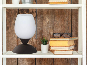 Meine Wunschleuchte LED Tischleuchte Rost Optik Glas Lampenschirm Weiß dimmbar per Touch Ø12cm H18cm