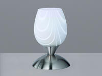 Meinewunschleuchte - Led Tischleuchte Glasschirm Wei&szlig; Marmoriert, Silber -...