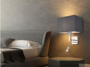 Meine Wunschleuchte Wand-Leuchte Stoff Grau mit LED Leselampe für Bett - Nachttischlampe & Bettlampe