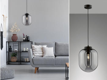 Meine Wunschleuchte LED Pendelleuchte Industrial einflammig Schwarz mit Rauchglas Design Kugellampe