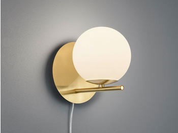Meine Wunschleuchte Design LED Wandlampe Messing mit Lampenschirm Glaskugel weiß und Kabel & Stecker