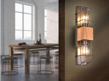 Meine Wunschleuchte Wandleuchte 2 flammig Silber antik, Gitterlampe mit Holzdekor, Treppenhaus Flur