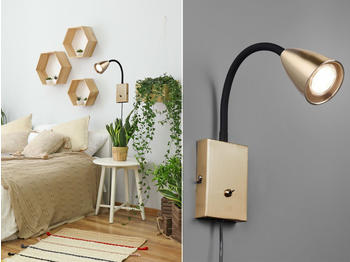Meine Wunschleuchte Flexible LED Leselampe, Wandleuchte mit & ohne Schalter Messing matt, Bettlampen